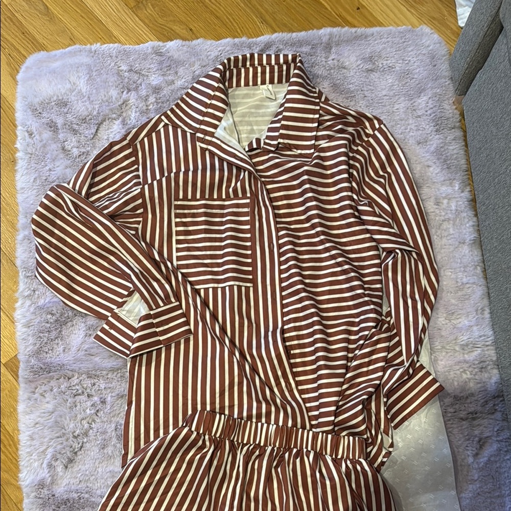 Brown and White Striped Short Set